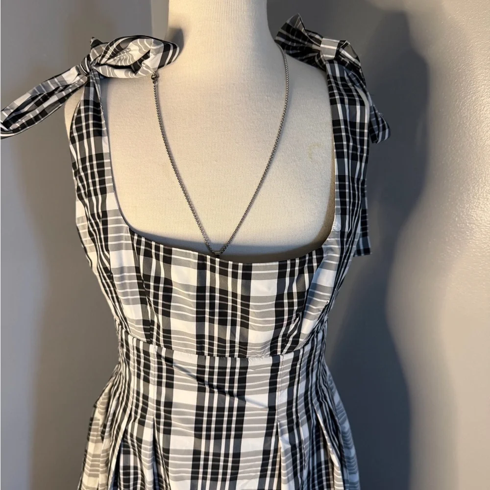 Maeve Anthropology Black & White Plaid Maxi Dress with Tie Straps - Picture 3 of 14